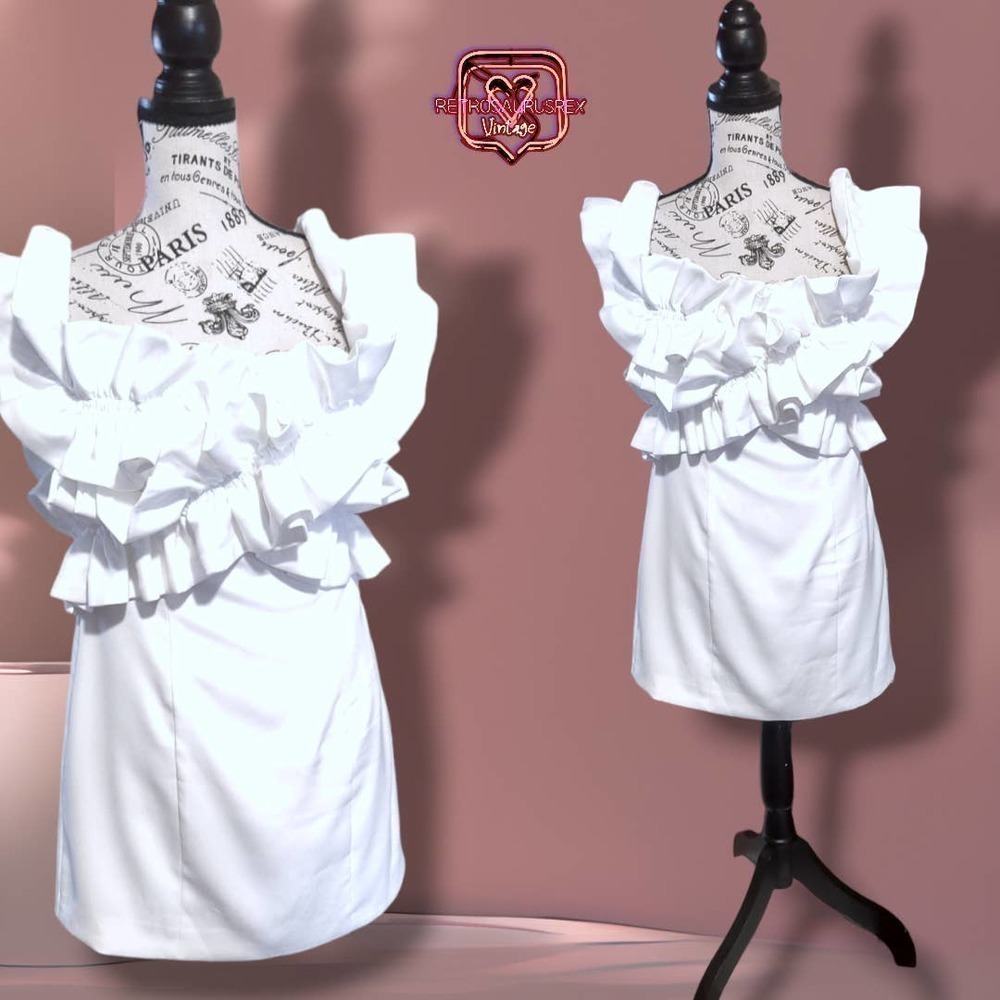 Do+be Boutique Micro Mini Ruffled Party Vegas Wedding Dress Medium